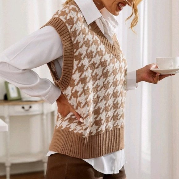 INFLUENCED BY HOUNDSTOOTH vest Tan - Picture 5 of 8
